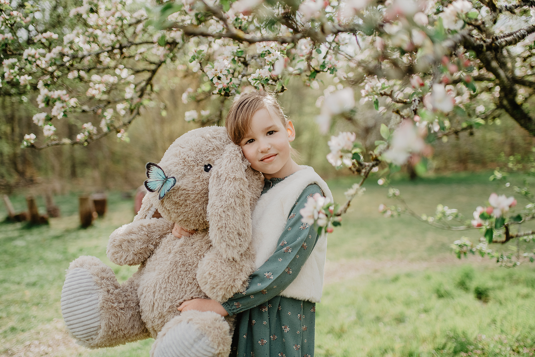 kinderfotografie-maedchen-hase-kuscheltier-bluetenbaum-mehlingen.jpg